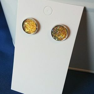 Handmade silver and yellow stud earrings